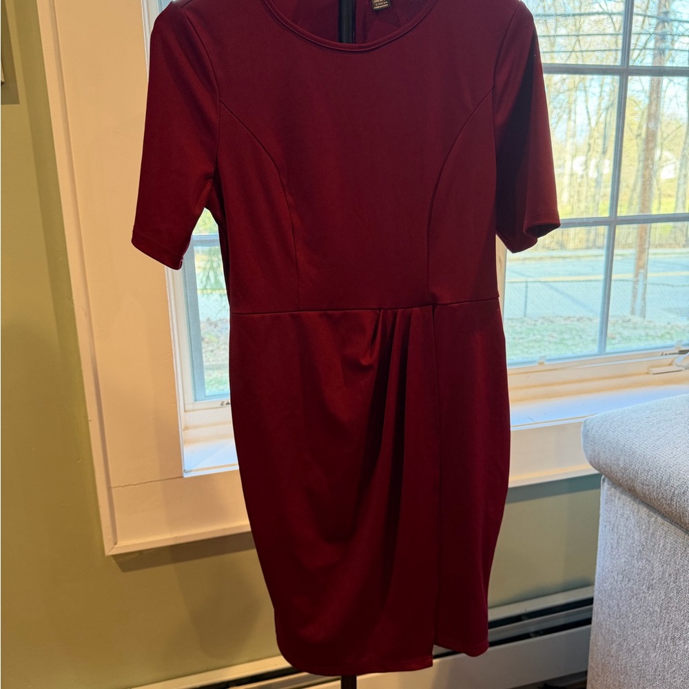 Burgundy Bodycon Mini Dress * Short Sleeve * Asymmetrical Wrap Dress